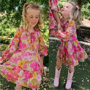 Show Me Your Mumu Mini Pink Floral Dress Little Birdie Long Sleeve Sz 10-12  NWT